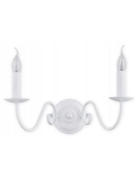 Kinkiet ASTI LEMIR, elegancka lampa glamour, dwu płomienna, biały metal i szkło do salonu, lampa ścienna.