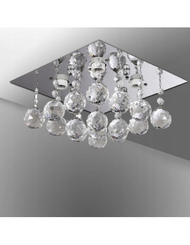 Plafoniera Geometryczna Venti P-E 1438/4 z Kulami, 4x E14, Srebrna, Kwadratowa 25x25 cm, Nowoczesny Design