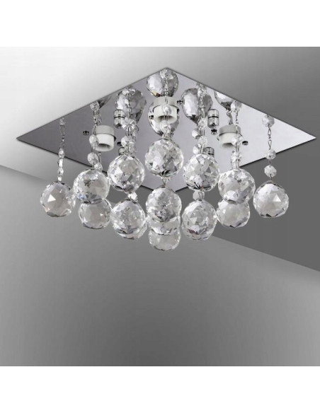 Plafoniera Geometryczna Venti P-E 1438/4 z Kulami, 4x E14, Srebrna, Kwadratowa 25x25 cm, Nowoczesny Design