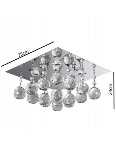 Plafoniera Geometryczna Venti P-E 1438/4 z Kulami, 4x E14, Srebrna, Kwadratowa 25x25 cm, Nowoczesny Design