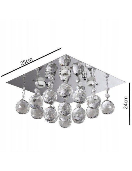 Plafoniera Geometryczna Venti P-E 1438/4 z Kulami, 4x E14, Srebrna, Kwadratowa 25x25 cm, Nowoczesny Design