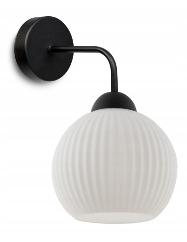 Kinkiet minimalistyczny RIFFLE z szklaną kulą, biało-czarny - eleganckie oświetlenie do nowoczesnych wnętrz