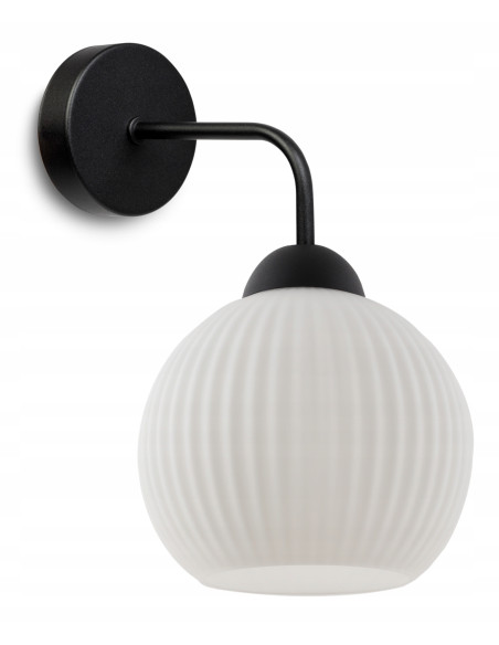 Kinkiet minimalistyczny RIFFLE z szklaną kulą, biało-czarny - eleganckie oświetlenie do nowoczesnych wnętrz