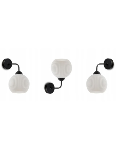 Kinkiet minimalistyczny RIFFLE z szklaną kulą, biało-czarny - eleganckie oświetlenie do nowoczesnych wnętrz