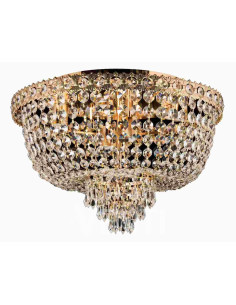 Elegancka złota plafoniera P-E 1498/6 z kryształowym kloszem – luksusowe oświetlenie do jadalni i salonu, 6 punktów świetlnych