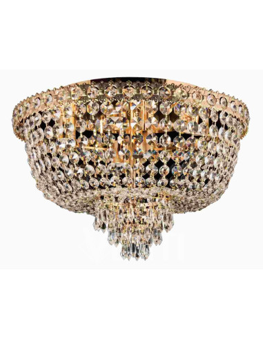 Elegancka złota plafoniera P-E 1498/6 z kryształowym kloszem – luksusowe oświetlenie do jadalni i salonu, 6 punktów świetlnych