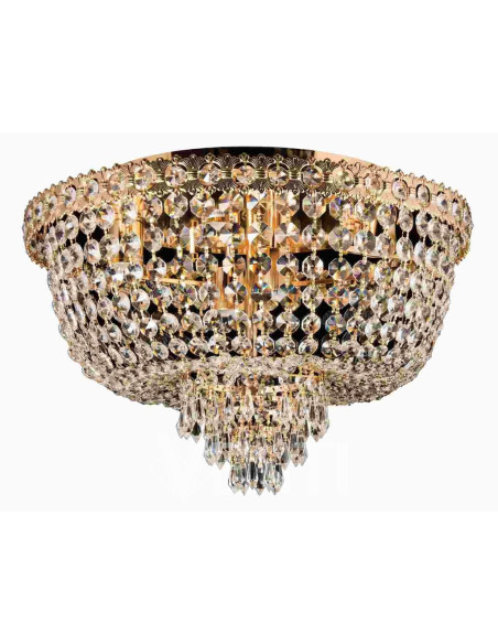 Elegancka złota plafoniera P-E 1498/6 z kryształowym kloszem – luksusowe oświetlenie do jadalni i salonu, 6 punktów świetlnych