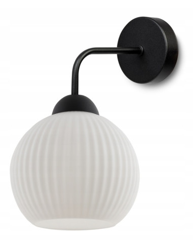 Kinkiet minimalistyczny RIFFLE z szklaną kulą, biało-czarny - eleganckie oświetlenie do nowoczesnych wnętrz