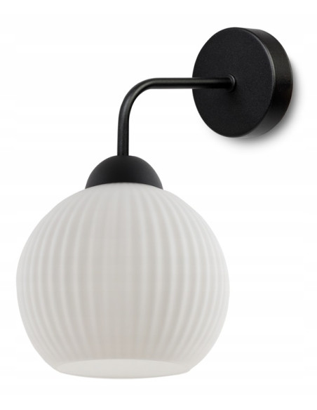 Kinkiet minimalistyczny RIFFLE z szklaną kulą, biało-czarny - eleganckie oświetlenie do nowoczesnych wnętrz