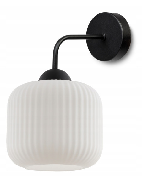 Kinkiet minimalistyczny RIFFLE z szklaną kulą, biało-czarny - eleganckie oświetlenie do nowoczesnych wnętrz