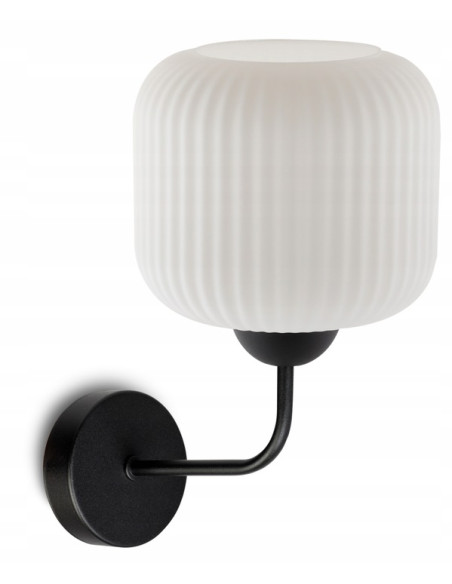Kinkiet minimalistyczny RIFFLE z szklaną kulą, biało-czarny - eleganckie oświetlenie do nowoczesnych wnętrz