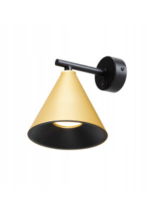 Kinkiet ścienny Cone w złocie z wysięgnikiem, metalowa lampa do sypialni z włącznikiem, elegancki design.