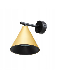Kinkiet ścienny Cone w złocie z wysięgnikiem, metalowa lampa do sypialni z włącznikiem, elegancki design. 2