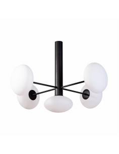 Lampa sufitowa OMI z pięcioma kloszami w kolorach czarnym i białym, nowoczesny design do każdego wnętrza