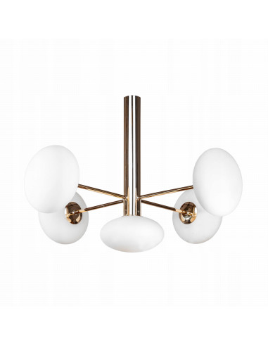 Lampa sufitowa OMI - elegancka z pięcioma kloszami, złotym trzonkiem i nowoczesnym designem do biura i salonu