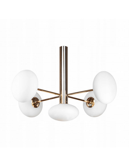 Lampa sufitowa OMI - elegancka z pięcioma kloszami, złotym trzonkiem i nowoczesnym designem do biura i salonu