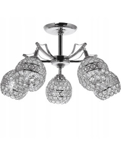 Luksusowy żyrandol kryształowy Venti W-N 2891/5, 5-punktowe oświetlenie do jadalni i sypialni w chromie z klarownym kryształem