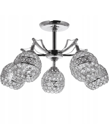 Luksusowy żyrandol kryształowy Venti W-N 2891/5, 5-punktowe oświetlenie do jadalni i sypialni w chromie z klarownym kryształem