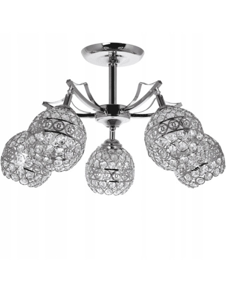 Luksusowy żyrandol kryształowy Venti W-N 2891/5, 5-punktowe oświetlenie do jadalni i sypialni w chromie z klarownym kryształem