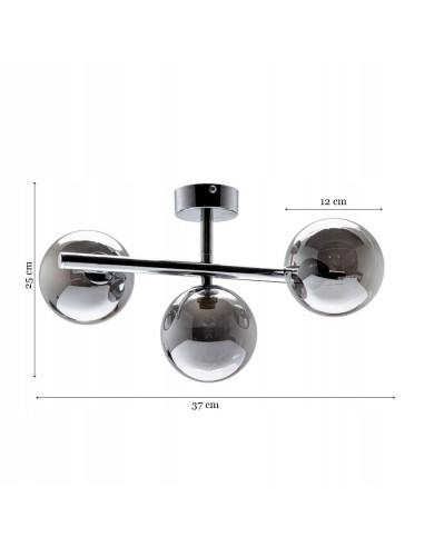 Plafon sufitowy LUNA z dymnymi kloszami, elegancki design, chromowane wykończenie, 3 źródła światła G9