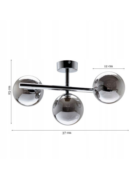 Plafon sufitowy LUNA z dymnymi kloszami, elegancki design, chromowane wykończenie, 3 źródła światła G9
