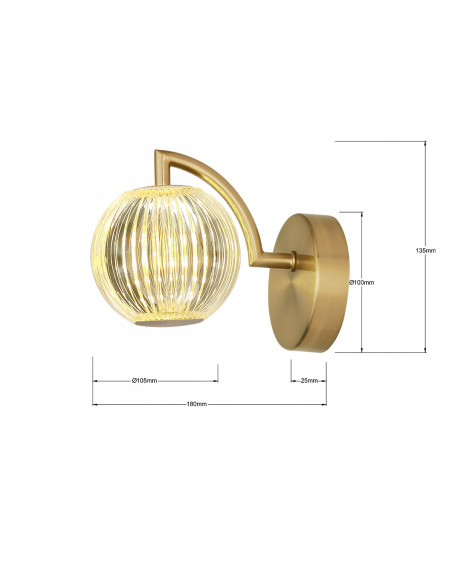 Kinkiet Brillant LED z regulacją barwy światła - złote wykończenie do eleganckich wnętrz sypialnych