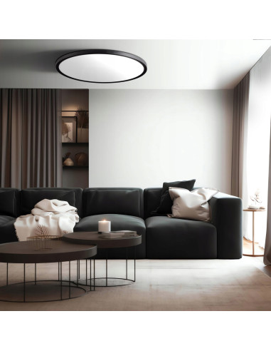 Lampa sufitowa LED California 48 cm z czarnym rantem – nowoczesne oświetlenie do korytarzy i wnętrz minimalistycznych