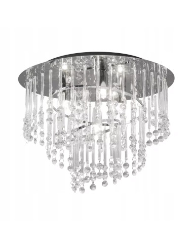 Elegancka lampa sufitowa TERRE z kryształowym efektem, okrągły plafon 4xG9 w stylu glamour, srebrno-szara.