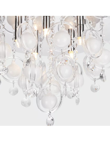 Lampa sufitowa GRESSA 5-punktowa z kryształowymi ozdobami, chromowane łańcuszki, styl glamour do eleganckich wnętrz