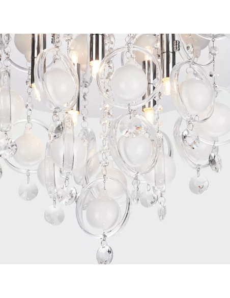 Lampa sufitowa GRESSA 5-punktowa z kryształowymi ozdobami, chromowane łańcuszki, styl glamour do eleganckich wnętrz