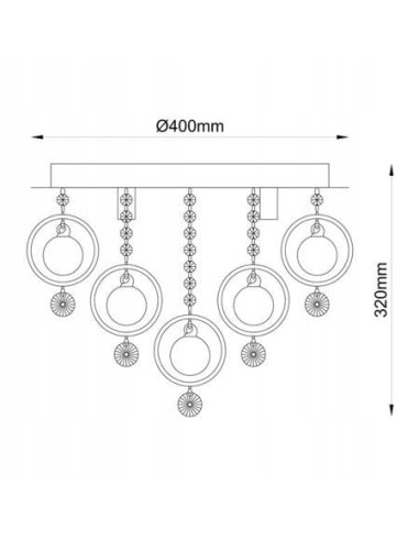 Lampa sufitowa GRESSA 5-punktowa z kryształowymi ozdobami, chromowane łańcuszki, styl glamour do eleganckich wnętrz