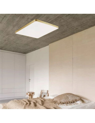 Lampa sufitowa LED SIERRA w złotej ramie, kwadratowa, 80x80 cm - eleganckie oświetlenie do sypialni i biura