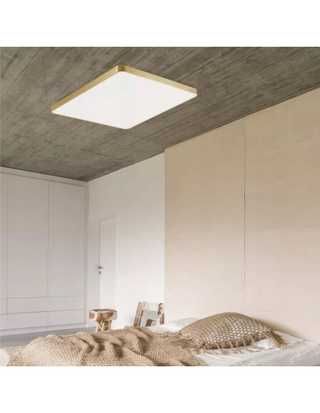 Lampa sufitowa LED SIERRA w złotej ramie, kwadratowa, 80x80 cm - eleganckie oświetlenie do sypialni i biura