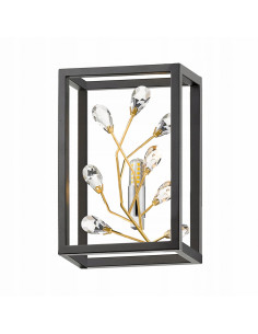 Stylowy kinkiet SPRING z motywem roślinnym, czarno-złoty, metalowo-kryształowy od Zuma Line do eleganckich wnętrz