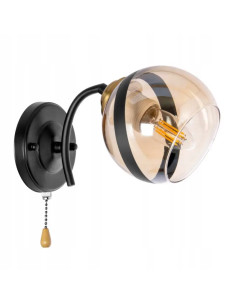 Kinkiet Venti K-N 3594/1 z miodowym kloszem i czarnym paskiem, elegancka lampa ścienna do salonu lub sypialni