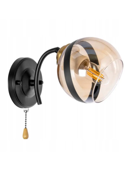 Kinkiet Venti K-N 3594/1 z miodowym kloszem i czarnym paskiem, elegancka lampa ścienna do salonu lub sypialni