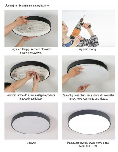 Nowoczesny plafon LED HOLLYWOOD 30x30 cm, czarny, 24W, neutralna biel 4000K - eleganckie oświetlenie do wnętrz.