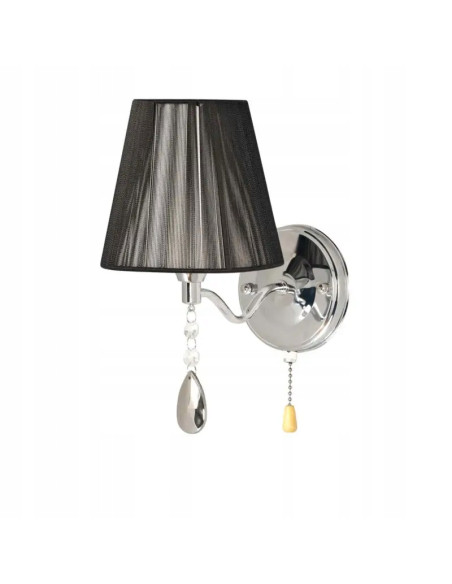 Luksusowy kinkiet z tkaninowym abażurem - Venti K-N 0936/1 w eleganckich kolorach srebrnym, czarnym i szarym.