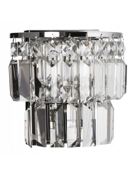 Kinkiet dwupoziomowy K-E 1174/2W CR z prostokątnymi kryształami, nowoczesny design, srebrny, dla eleganckiego wnętrza