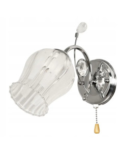 Kinkiet Ven K-K 1466/1 w kształcie konwalii z oszronionym szkłem, kryształowy akcent, E27, srebrny