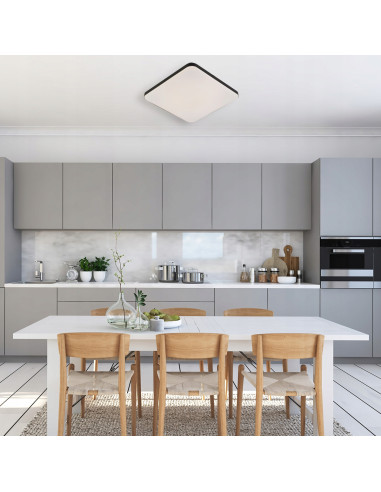 Plafon kwadratowy Babilon LED 18W z czarną obwódką - eleganckie oświetlenie do kuchni i jadalni, akryl wysokiej jakości.