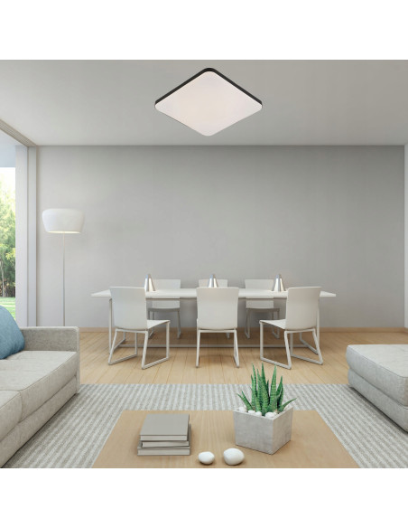 Plafon kwadratowy Babilon LED 18W z czarną obwódką - eleganckie oświetlenie do kuchni i jadalni, akryl wysokiej jakości.