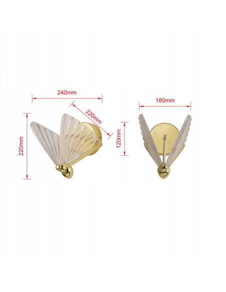 Elegancka Lampa Kinkietowa Mariposa LED z Motywem Motyla - Złote Oświetlenie do Sypialni i Korytarza