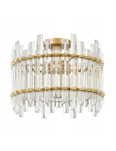 Lampa sufitowa ALEXANDRIA w stylu glamour z kryształami, 6-punktowa, złoty stelaż, idealna nad stół jadalniany.