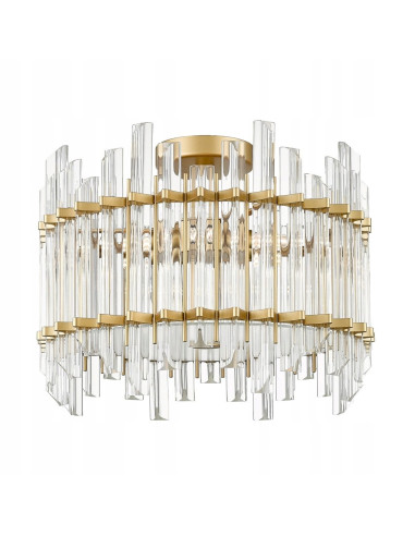 Lampa sufitowa ALEXANDRIA w stylu glamour z kryształami, 6-punktowa, złoty stelaż, idealna nad stół jadalniany.