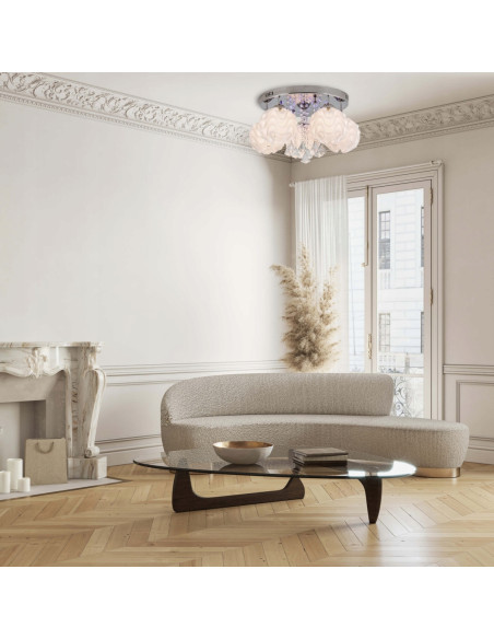 Lampa sufitowa SADA LED w stylu glamour - elegancki plafon z rzeźbionymi kloszami do salonu i holu