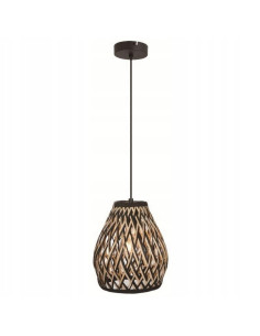 Nowoczesna lampa wisząca Carmina z bambusa E27, 120 cm, w kolorach beżowym, brązowym i czarnym - elegancja do wnętrz.