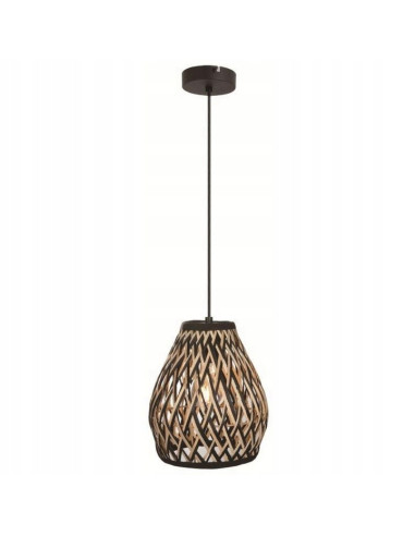 Nowoczesna lampa wisząca Carmina z bambusa E27, 120 cm, w kolorach beżowym, brązowym i czarnym - elegancja do wnętrz.