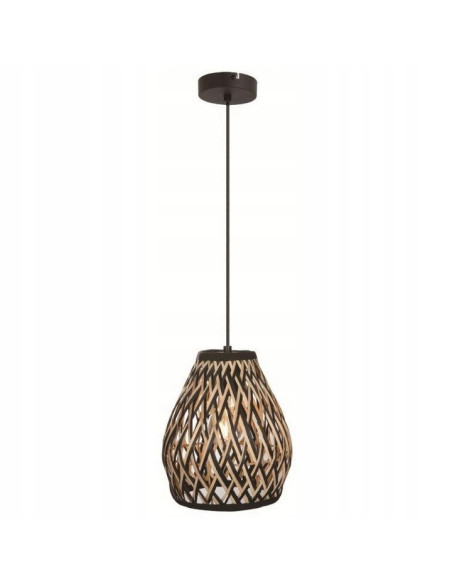 Nowoczesna lampa wisząca Carmina z bambusa E27, 120 cm, w kolorach beżowym, brązowym i czarnym - elegancja do wnętrz.