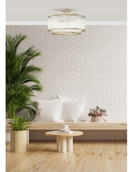 Plafon sufitowy SERGIO w złotym kolorze z prążkowanego szkła – nowoczesna elegancja dla Twojego wnętrza